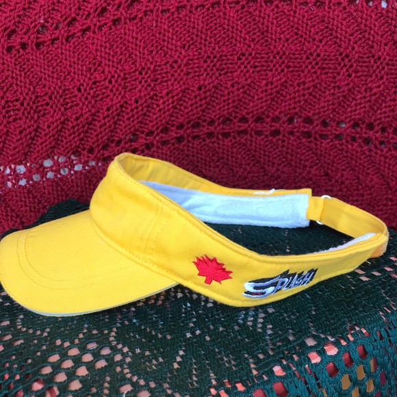 Bright yellow visor “splash” w red maple leaf - Picture 5 of 5